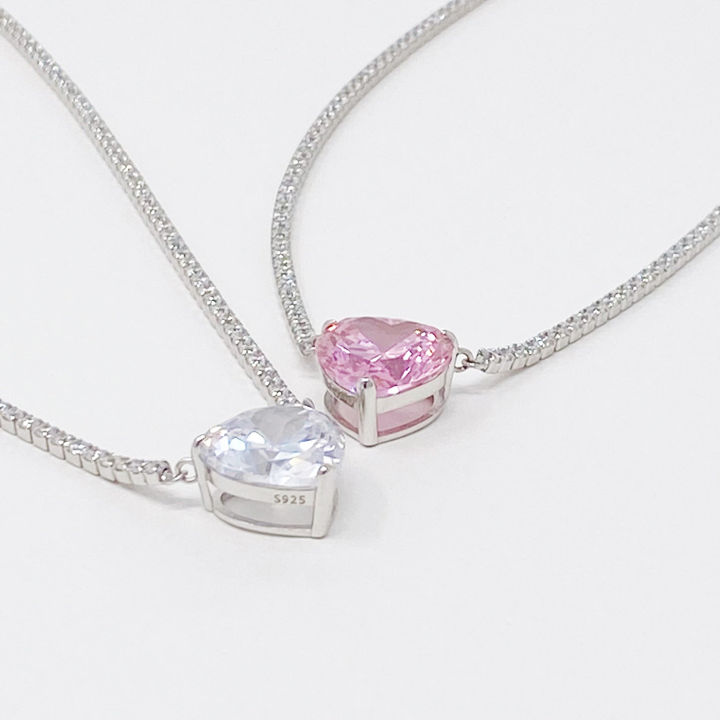 Radiant Sterling Silver Heart Tennis Necklace - A Touch of Elegance for Any Occasion