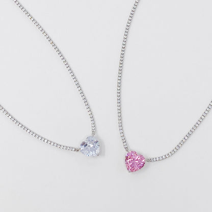 Radiant Sterling Silver Heart Tennis Necklace - A Touch of Elegance for Any Occasion