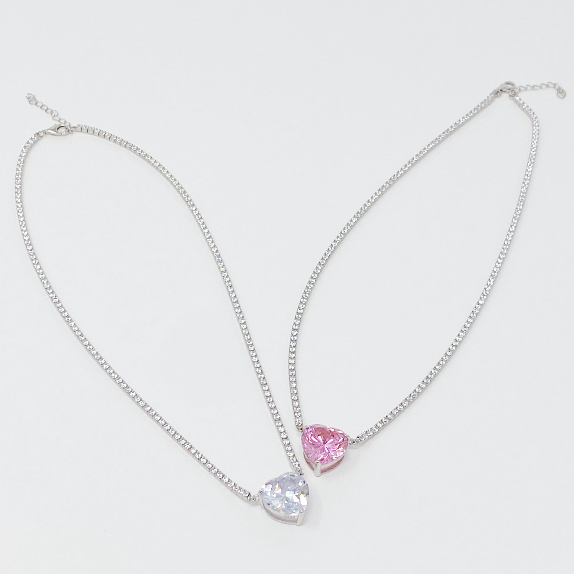 Radiant Sterling Silver Heart Tennis Necklace - A Touch of Elegance for Any Occasion