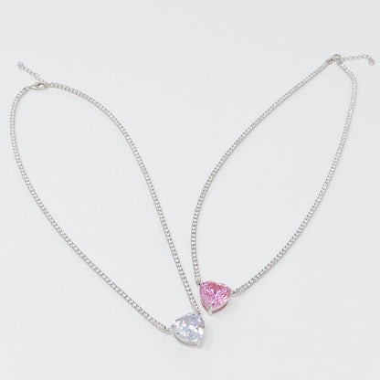 Radiant Sterling Silver Heart Tennis Necklace - A Touch of Elegance for Any Occasion