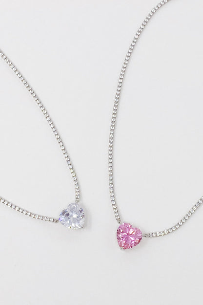 Radiant Sterling Silver Heart Tennis Necklace - A Touch of Elegance for Any Occasion