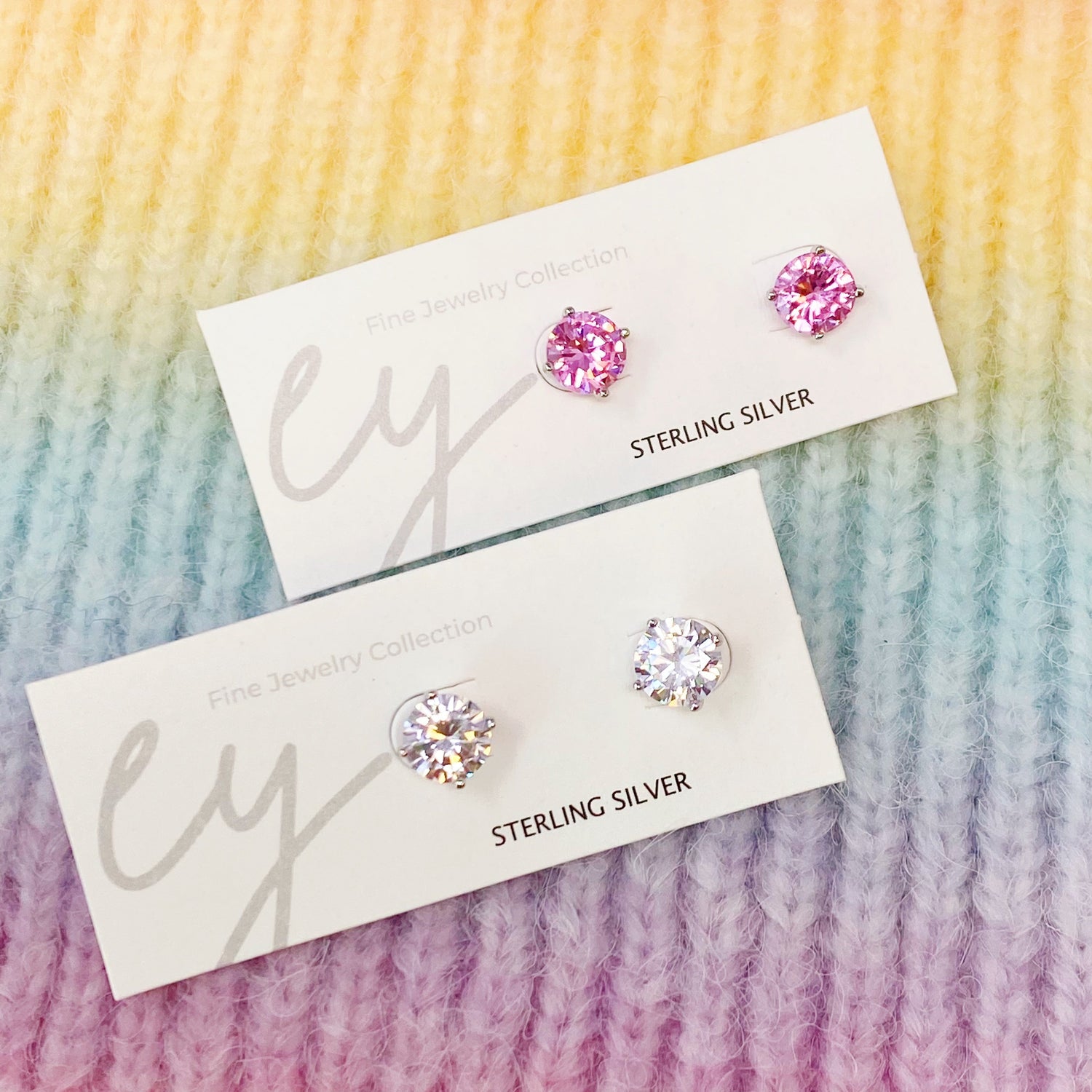 Dazzling Sterling Silver Stud Earrings with Radiant Cubic Zirconia