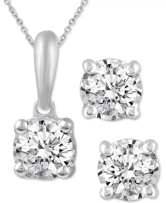 2-Pc. Set Diamond Solitaire Pendant Necklace & Matching Stud Earrings (5/8 Ct. T.W.) in 14K Gold