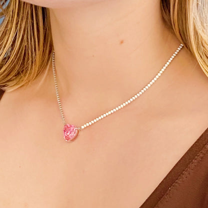 Radiant Sterling Silver Heart Tennis Necklace - A Touch of Elegance for Any Occasion