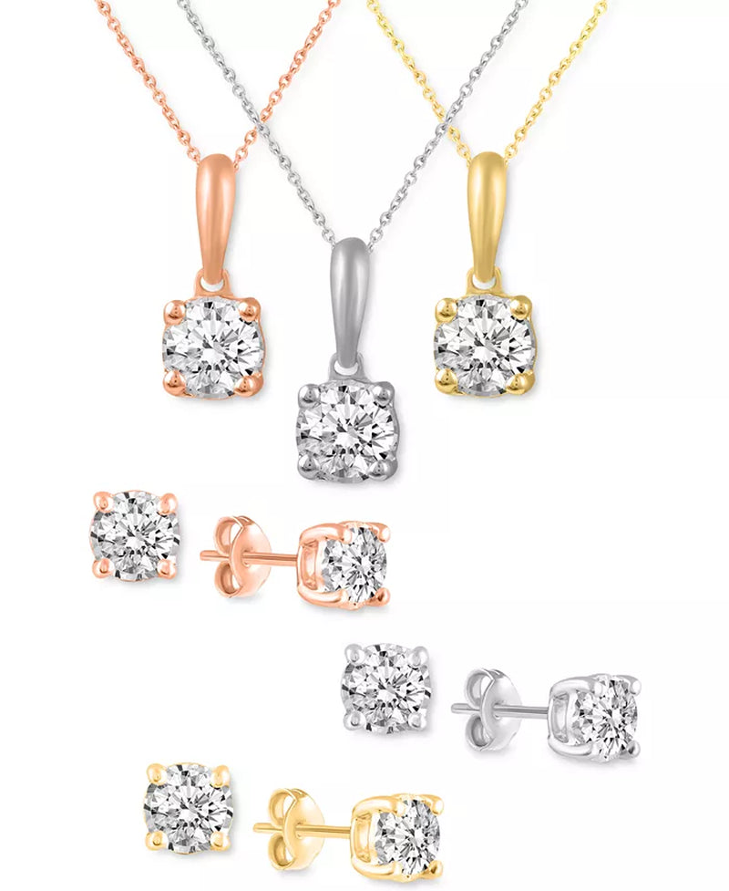 2-Pc. Set Diamond Solitaire Pendant Necklace & Matching Stud Earrings (5/8 Ct. T.W.) in 14K Gold